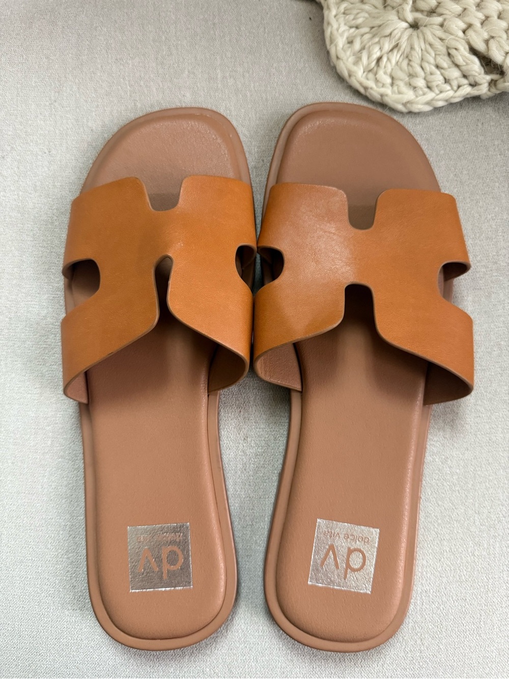 DV by Dolce Vita Tan Leather Cutout Slide Sandals